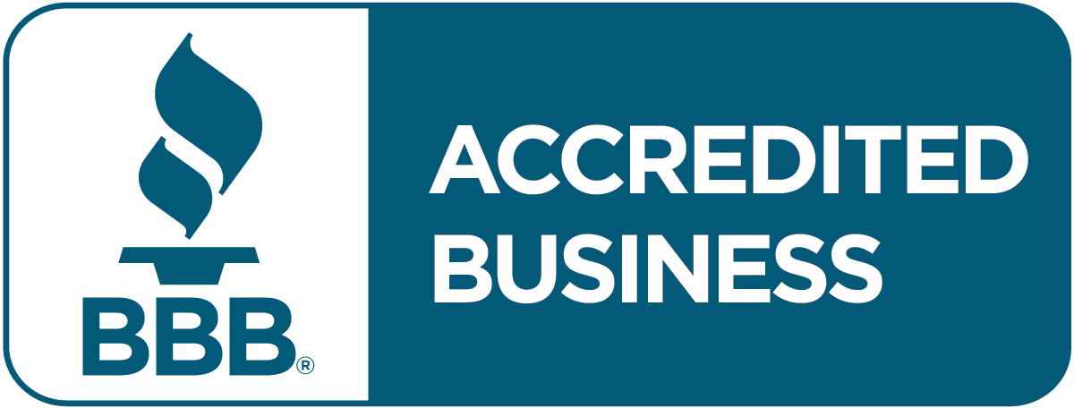 The logo of accredited business in blue with transparent background