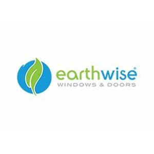 A logo of earthwise windows and doors in green and blue