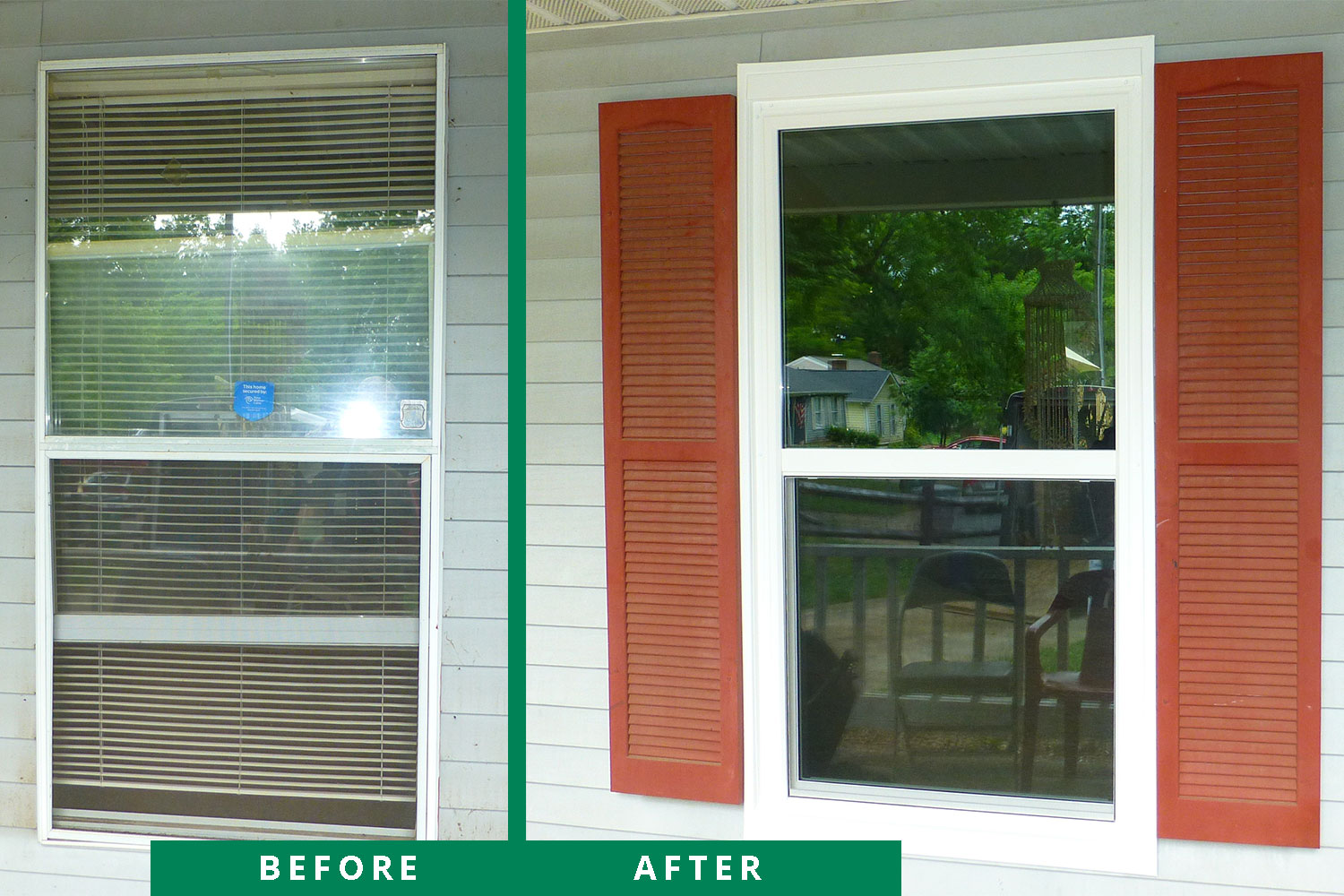 A before and after of a renovated window